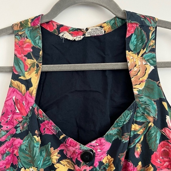 Vintage 90s Floral Button Front Dress Starina Medium Black Fit Flare Cottagecore - Picture 4 of 11